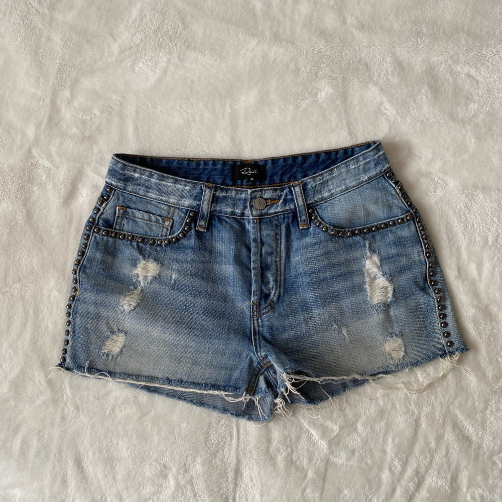 RAILS Austin Blue Denim Shorts Studded Distressed Sz 26 100% Cotton Punk Grunge